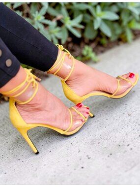 Yellow Lace-Up Clear Strap Stiletto Heels For Women - Elegant High Heel Sandals